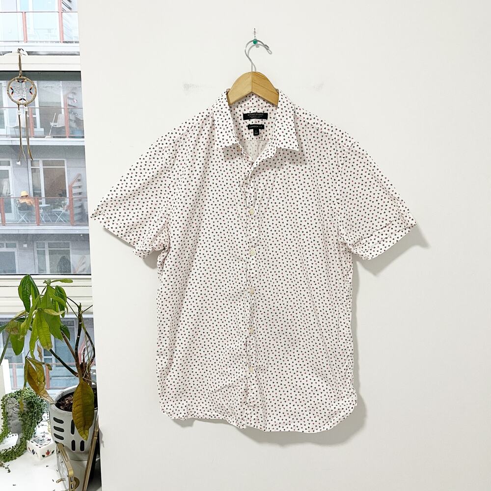 Banana Republic Men's Diamond Print Button Up Camden Fit Top Size Large